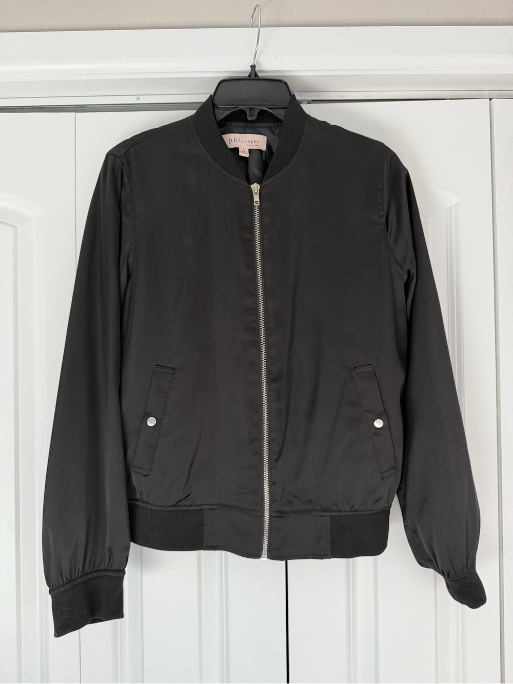 philosophy Black Bomber Jacket - Classic Zip Front